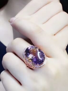Rose gold and Purple Oval Gemstone Ring for Women adjustable size